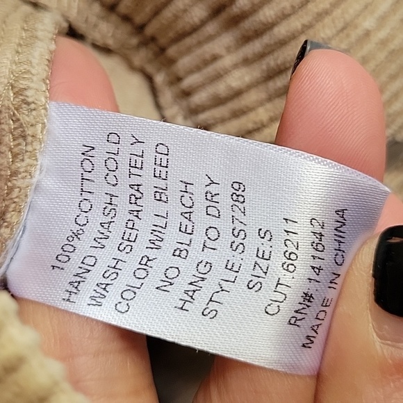 She + Sky Size Small Beige/Tan Corduroy Jacket with Pleated Long Sleeves - Picture 4 of 7